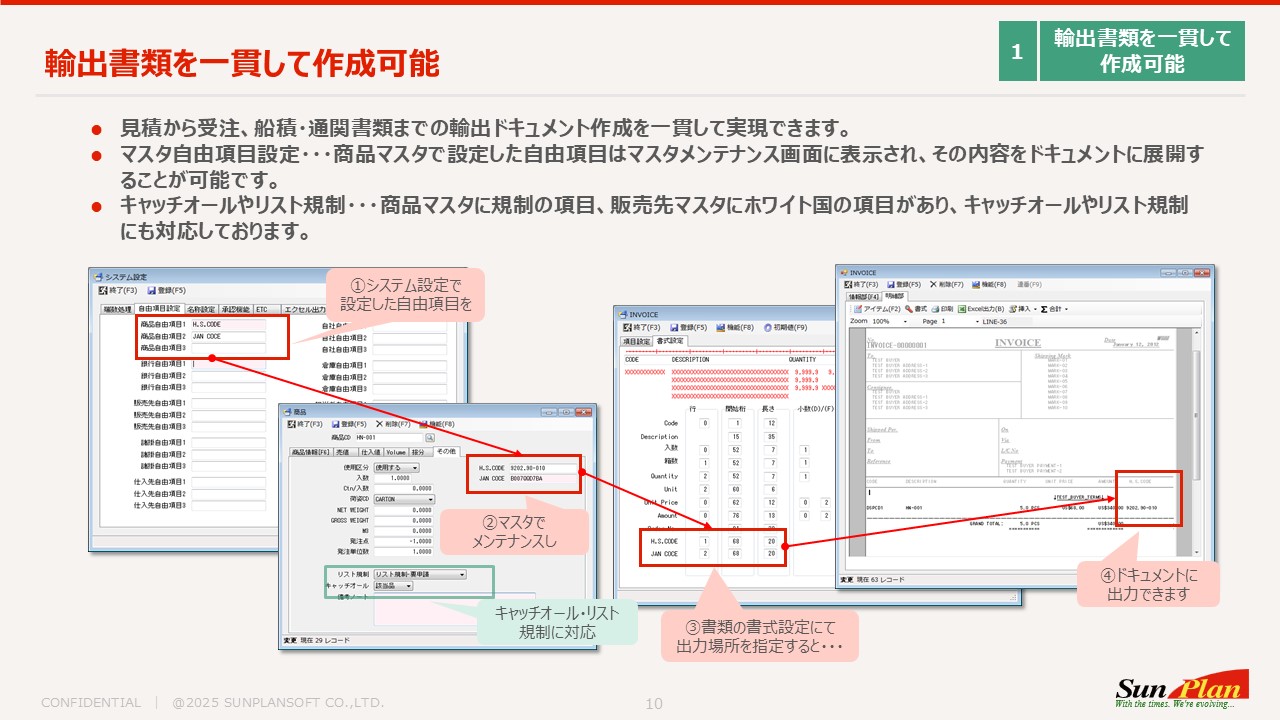 輸出書類を一貫して作成可能