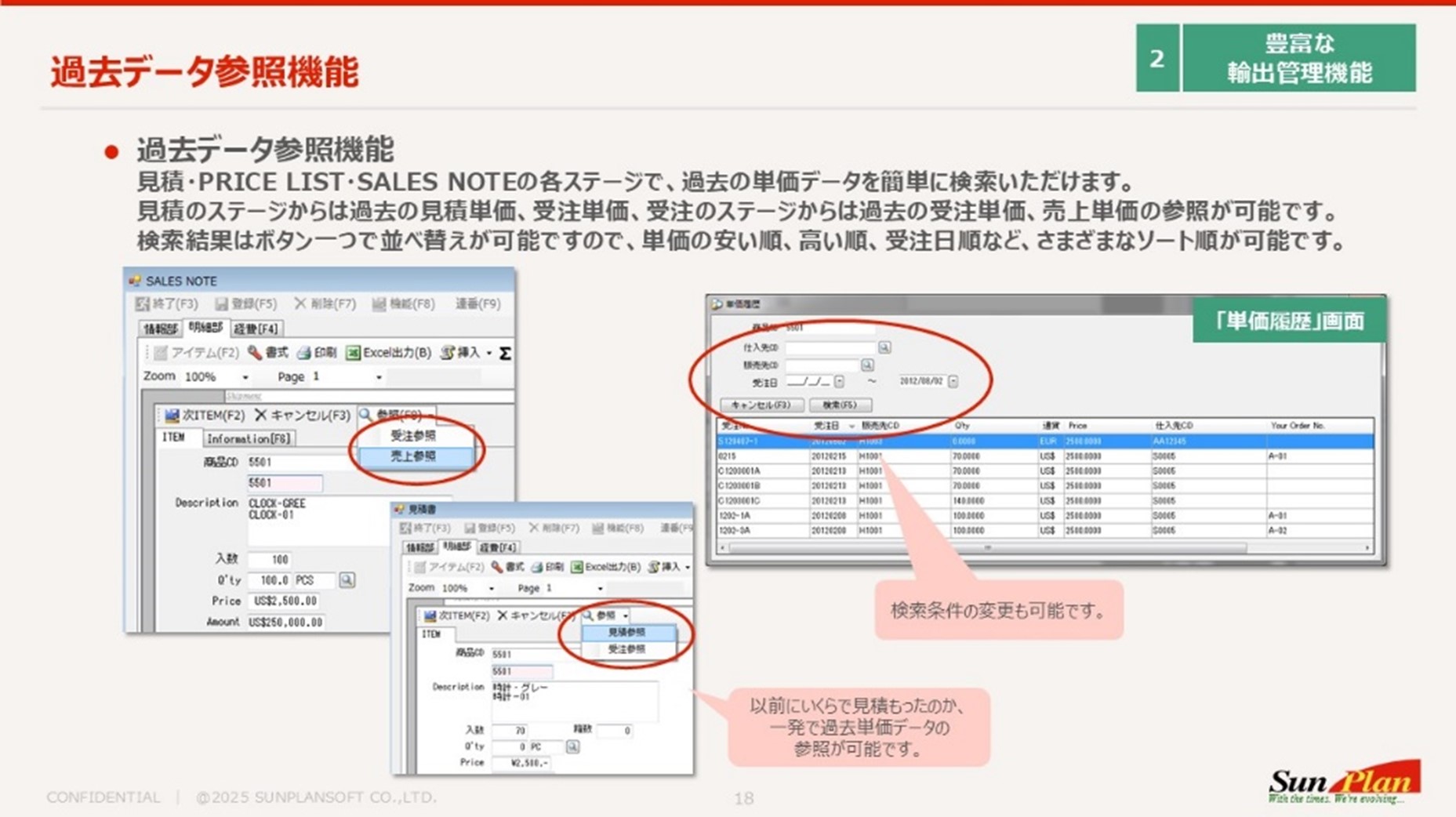 過去データ参照機能